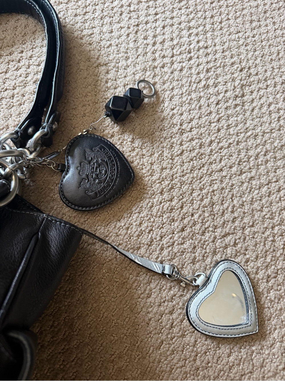 Juicy Couture Black Leather Shoulder Bag with Heart Charm - Picture 8 of 13